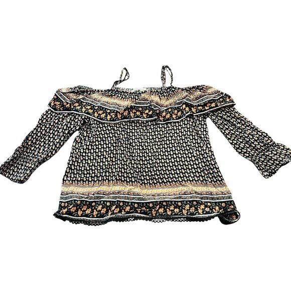 Hagel Crop Top XS Cold Shoulder Multicolor Ruffle Boho Y2K Festival Prairie Chic - Picture 3 of 10